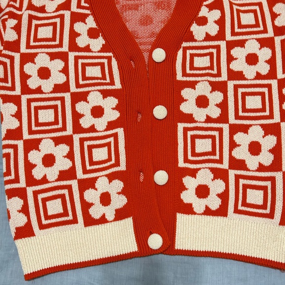 *Zara* Orange & Cream Floral Knit Cardigan, Small - Picture 4 of 8